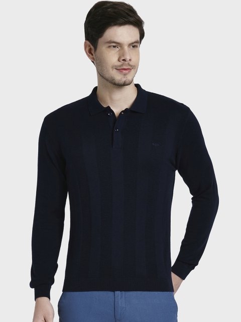 

ColorPlus Men Blue Self Design Polo Collar T-shirt