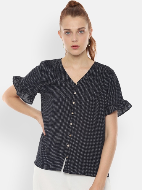 

Van Heusen Woman Navy Blue & White Regular Fit Polka Dot Printed Casual Shirt