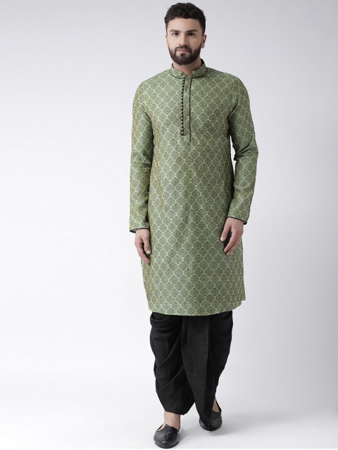 

Chitwan Mohan Men Green & Black Self Design Kurta with Dhoti Pants
