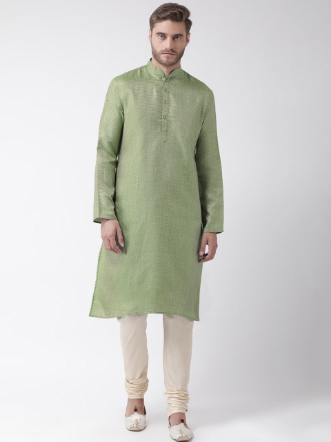 

Chitwan Mohan Men Green Self Design Kurta with Churidar