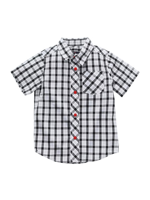 

KiddoPanti Boys Grey & White Regular Fit Checked Casual Shirt