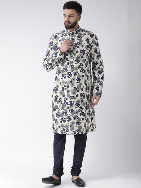 

Chitwan Mohan Men Off-White Printed Kurta with Churidar