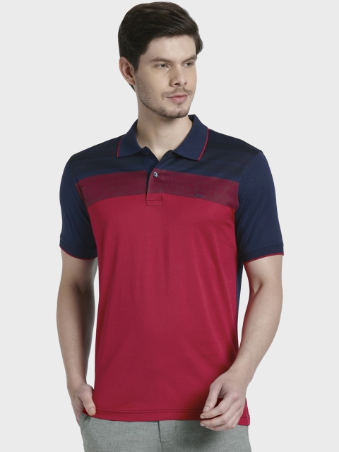 

ColorPlus Men Red & Blue Colourblocked Polo Collar T-shirt
