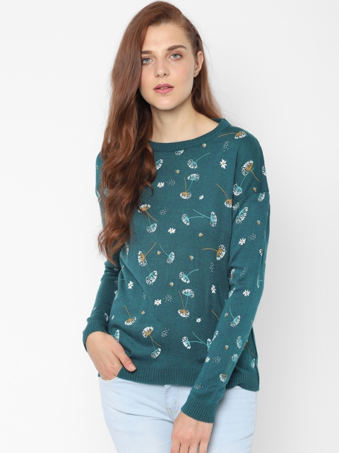 

People Women Green Printed Sweater