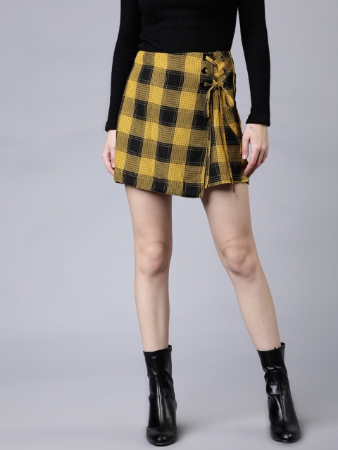 

Tokyo Talkies Women Mustard Yellow & Black Checked Divided Skirts