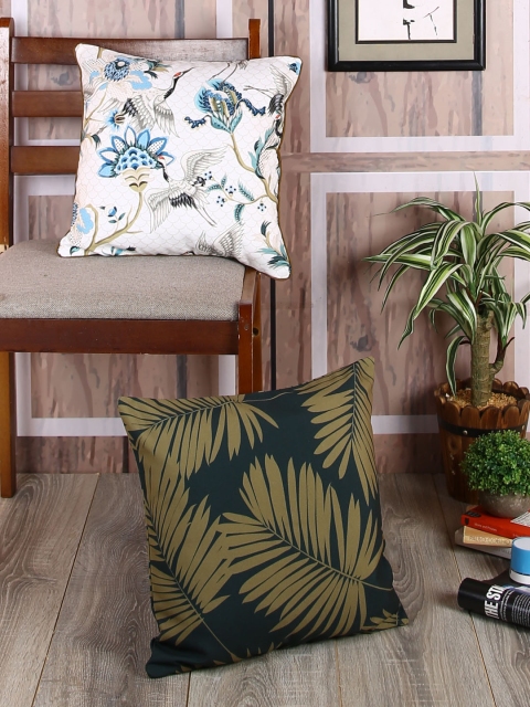

Reinvention Factory Green & White Set of 2 Floral Square Cushion Covers