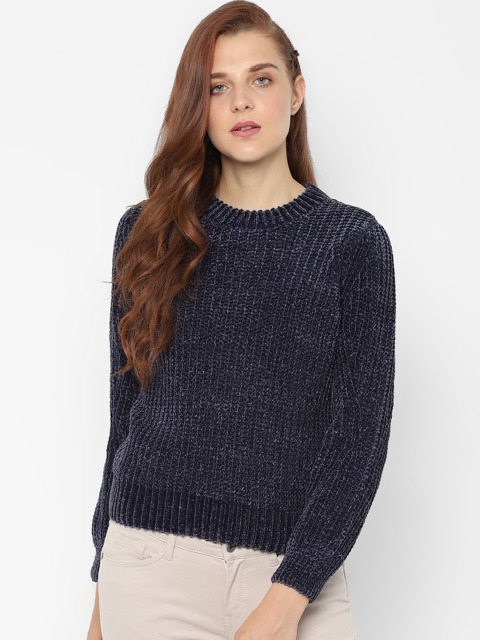 

People Women Navy Blue Solid Sweater