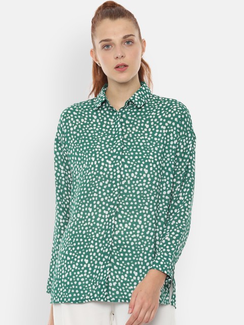 

Van Heusen Woman Green & White Regular Fit Printed Casual Shirt