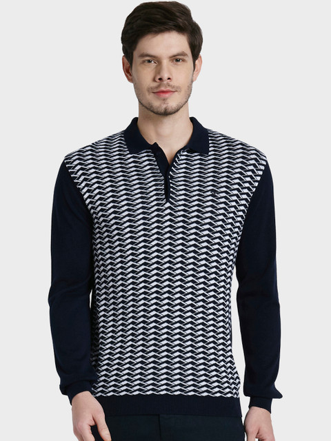

ColorPlus Men Navy Blue & White Printed Polo Collar T-shirt