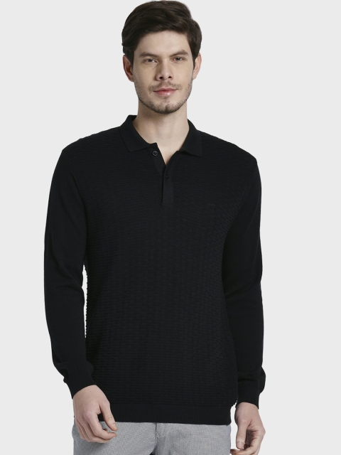 

ColorPlus Men Black Self Design Polo Collar T-shirt