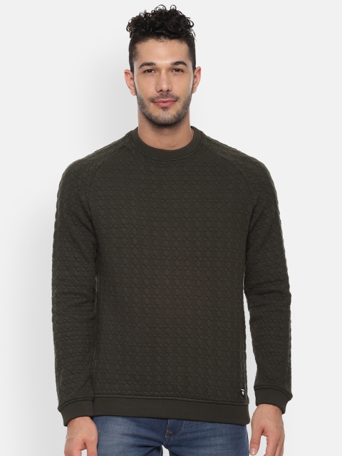 

Van Heusen Sport Men Olive Green Self Design Pullover Sweatshirt