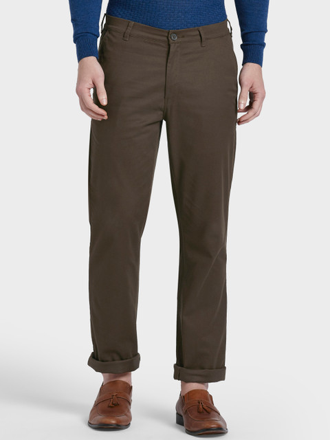 

ColorPlus Men Olive Brown Regular Fit Solid Regular Trousers