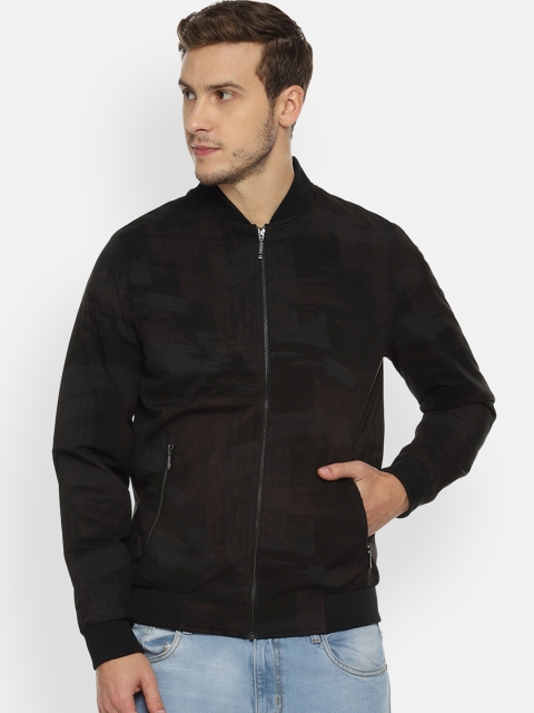

V Dot Men Black Printed Bomber Jacket