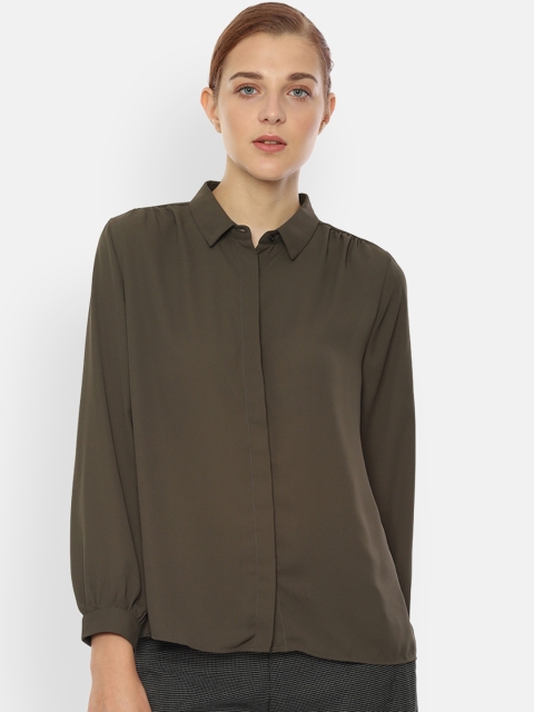 

Van Heusen Woman Olive Green Regular Fit Solid Casual Shirt