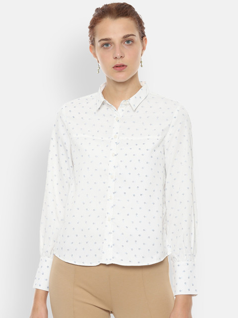 

Van Heusen Woman White & Blue Regular Fit Printed Casual Shirt