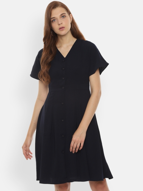 

Van Heusen Woman Women Solid Navy Blue Fit and Flare Dress