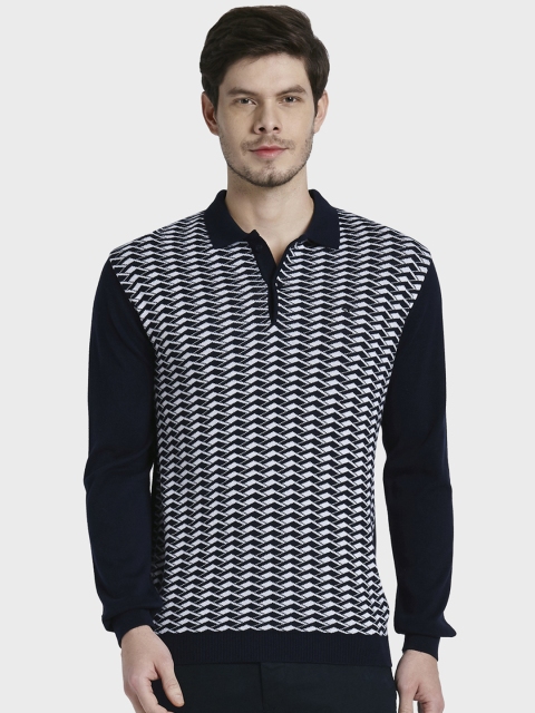 

ColorPlus Men Navy Blue & White Printed Polo Collar T-shirt