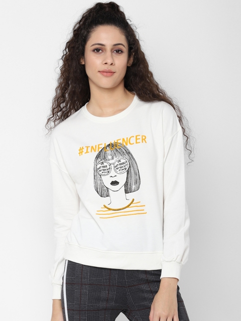 

People Women White Printed Sweatshirt