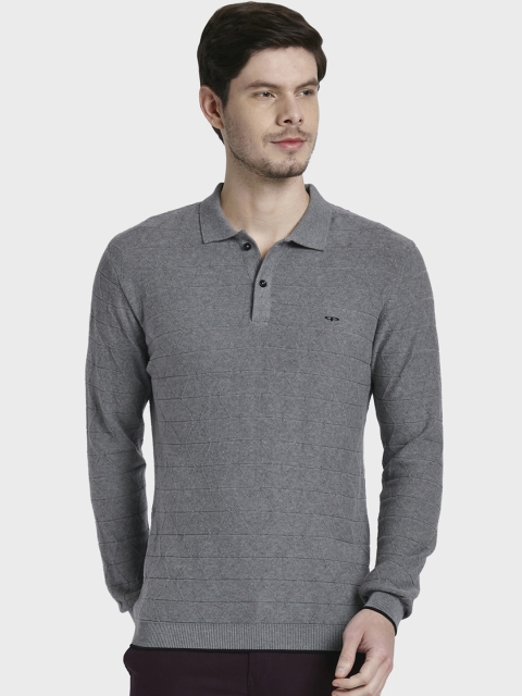 

ColorPlus Men Grey Self Design Polo Collar T-shirt