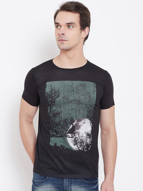 

Wear Your Mind Men Black & Green Printed Round Neck T-shirt