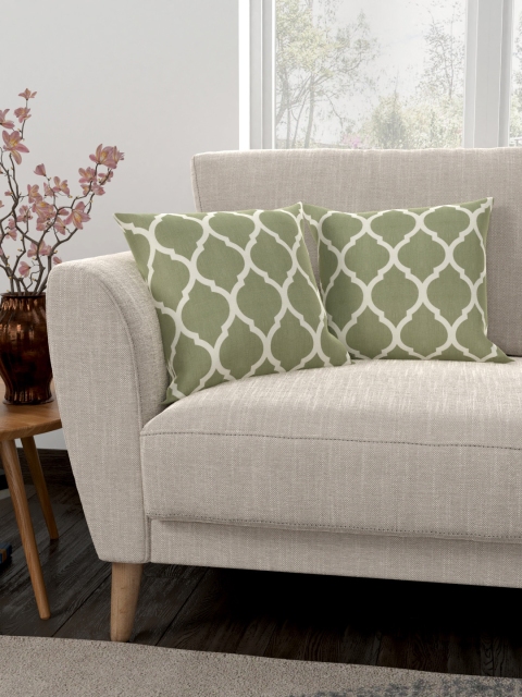 

CURTAIN LABEL Green & Beige Set of 2 Abstract Square Cushion Covers