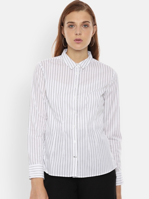 

Van Heusen Woman White & Black Regular Fit Striped Casual Shirt