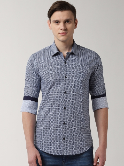 

Peter England Men Navy Blue & White Slim Fit Printed Casual Shirt