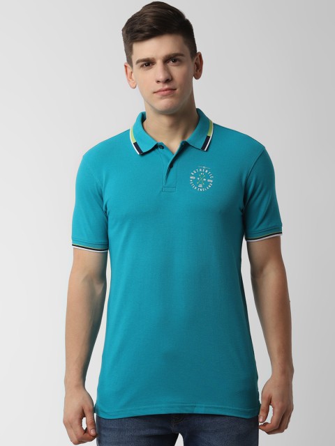 

Peter England Casuals Men Blue Solid Polo Collar T-shirt