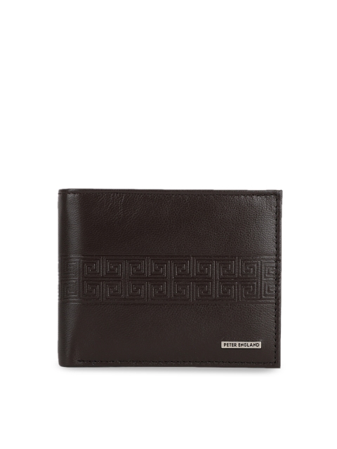 

Peter England Men Brown Textured Two Fold Leather Wallet
