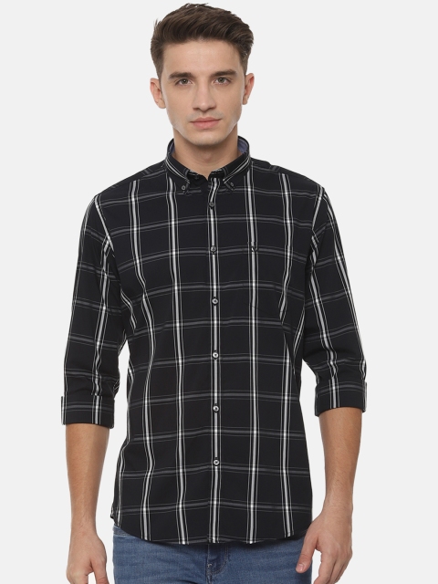 Van Heusen Sport Men Black & White Slim Fit Checked Casual Shirt