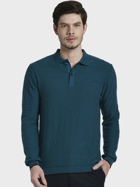 

ColorPlus Men Blue Self Design Polo Collar T-shirt