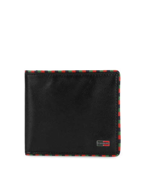 

Peter England Men Black Solid Two Fold Leather Wallet