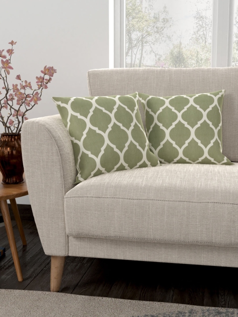 

CURTAIN LABEL Green & Beige Set of 2 Abstract Square Cushion Covers