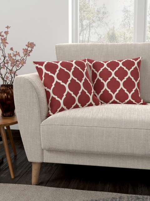 

CURTAIN LABEL Red & Beige Set of 2 Abstract Square Cushion Covers