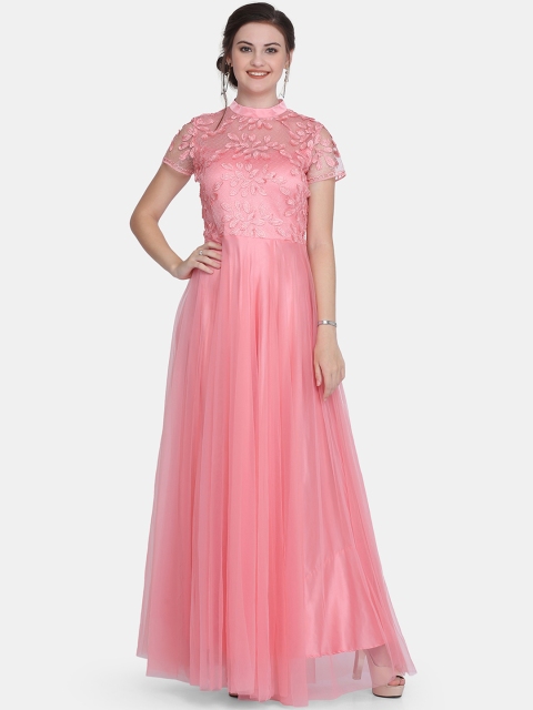 

Eavan Women Pink Self Design Maxi Dress