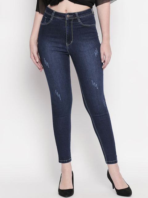 

fungus Women Navy Blue Slim Fit High-Rise Low Distress Stretchable Jeans