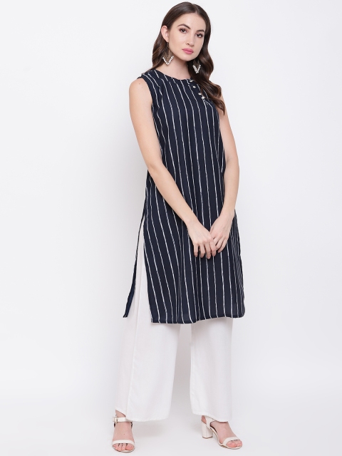 

Napra Women Navy Blue & White Printed Straight Kurta