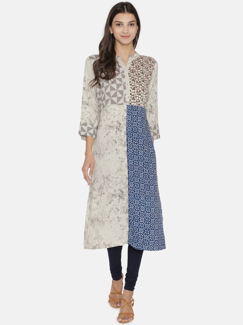 

Kifahari Women Grey & Blue Printed Straight Kurta