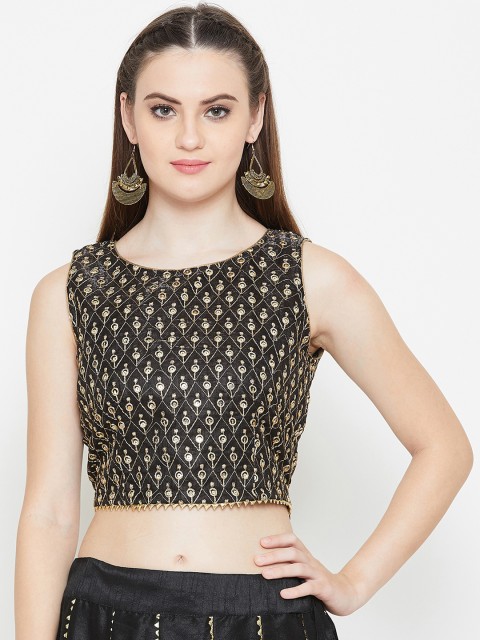 

studio rasa Women Dupion Embroidered Crop Top, Black