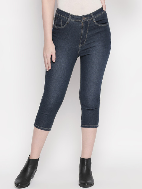 

fungus Women Blue Solid Slim Fit Denim Capris