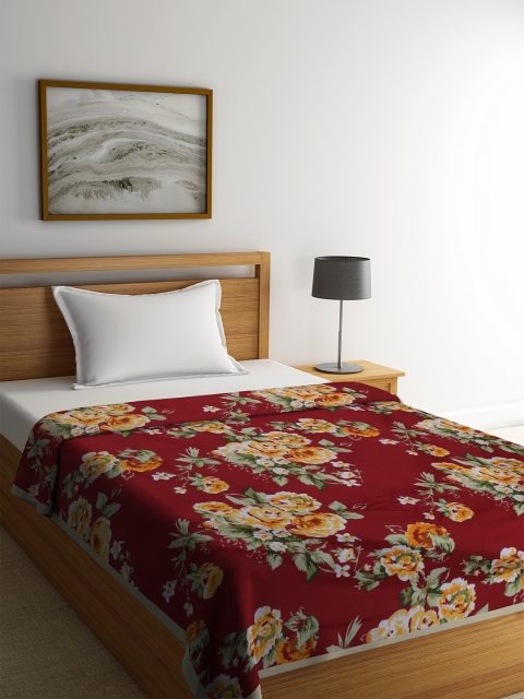 

Cortina Red & Maroon Floral AC Room 210 GSM Single Bed Dohar