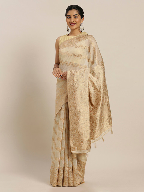 

Mitera Off-White Silk Cotton Woven Design Banarasi Saree
