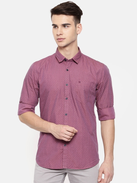 

COOL COLORS Men Mauve & Navy Blue Slim Fit Printed Casual Shirt