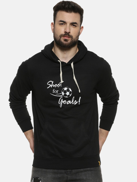 

Campus Sutra Men Black & Off-White Printed Hooded Sweatshirt