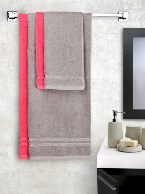 

SPACES Set of 4 Solid 380 GSM Bath & Hand Towels, Fuchsia