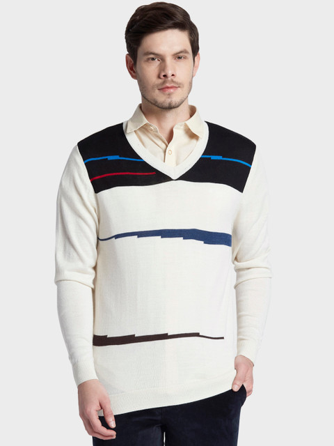 

ColorPlus Men White & Black Colourblocked Sweater