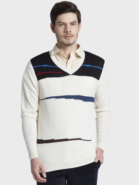 

ColorPlus Men White & Black Colourblocked Sweater