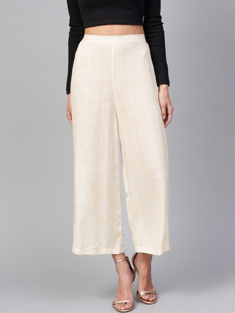 

Pannkh Women Off-White Solid Wide Leg Palazzos