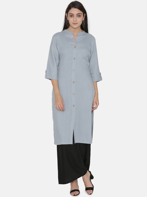 

Kifahari Women Grey Solid Calf-Length Kurta