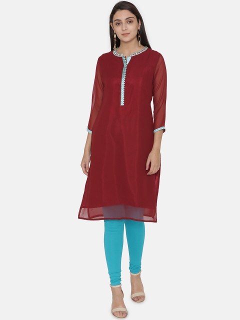 

Kifahari Women Maroon & Turquoise Blue Solid Slim-fit Kurta